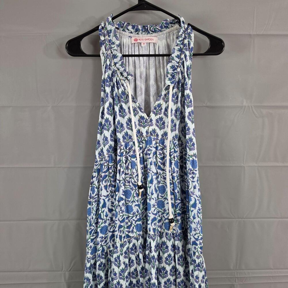 Ros Garden Dress Medium Sofia Tiered Maxi Blue Floral Boho Resort Summer Vacatio - Picture 6 of 14